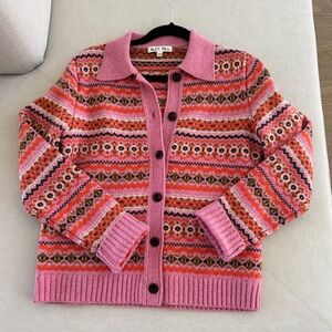 Alex Mill pink fair isle merino wool cardigan